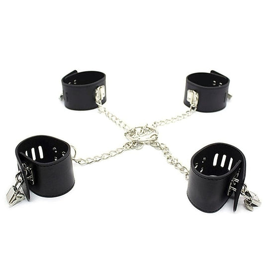Leather Master Ankle & Wrist Cuffs With Chain by BDStyle - Cuffs and Restraints