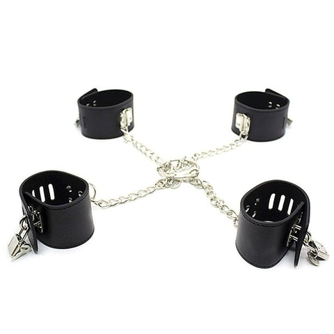 Leather Master Ankle & Wrist Cuffs With Chain by BDStyle - Cuffs and Restraints