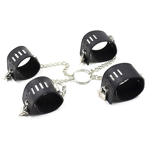 Leather Master Ankle & Wrist Cuffs With Chain by BDStyle - Cuffs and Restraints