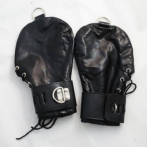 Lace Up Leather Mitts with Wrist Cuffs by BDStyle - Cuffs and Restraints