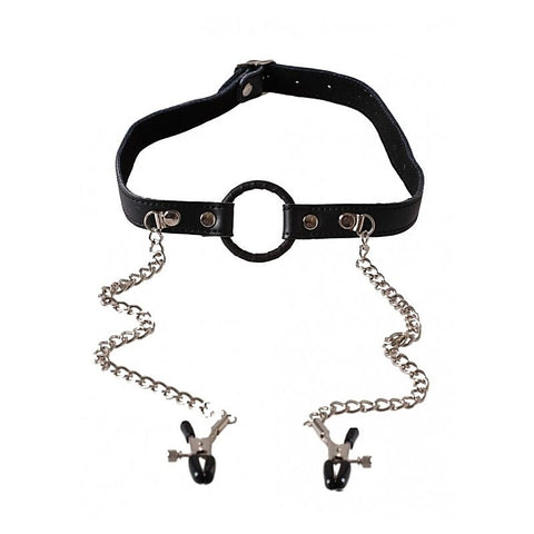 O-Ring Gag with Nipple Clamps by BDStyle - Bondage Gags and Bits