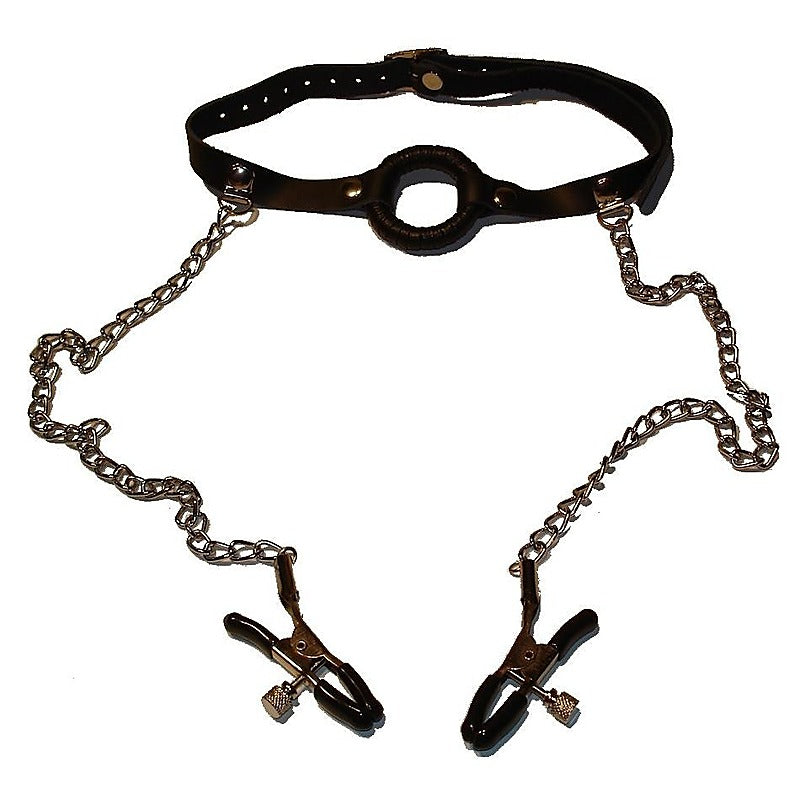O-Ring Gag with Nipple Clamps by BDStyle - Bondage Gags and Bits