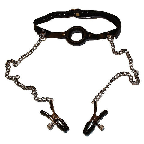 O-Ring Gag with Nipple Clamps by BDStyle - Bondage Gags and Bits