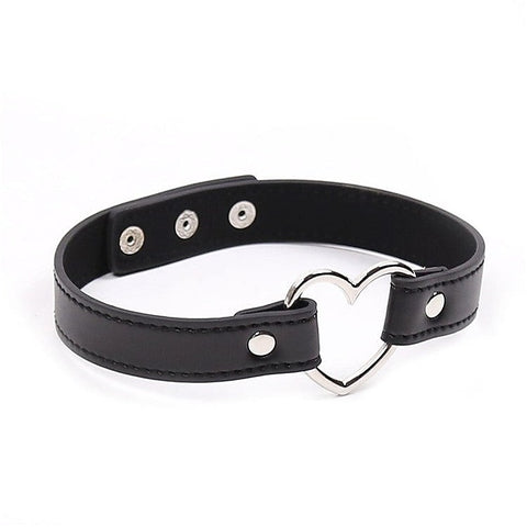 Leather Collar With Metal Heart by BDStyle - Collars and Leads
