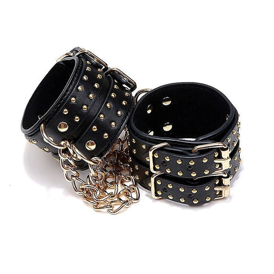 Studded Wrist Cuffs With Chain by BDStyle - Rabbit Vibrators
