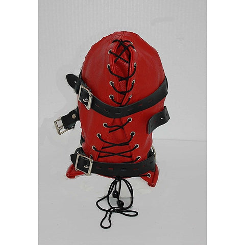 Hellish Red With Black Slave Hood & Blindfold Leather - Bondage Hoods