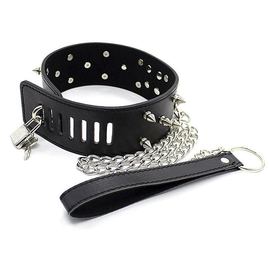 Flat Head Collar Lockable With Full Spikes by BDStyle - Anal Beads and Balls