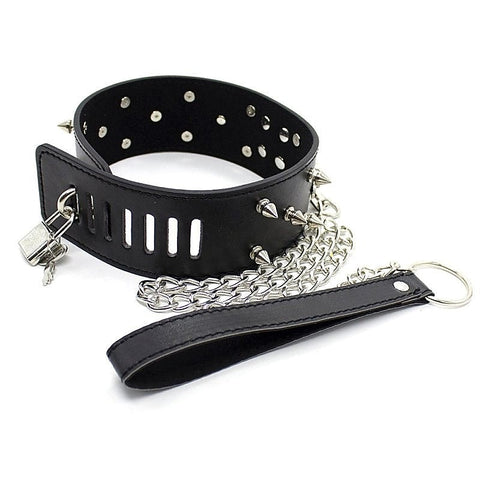 Flat Head Collar Lockable With Full Spikes by BDStyle - Anal Beads and Balls