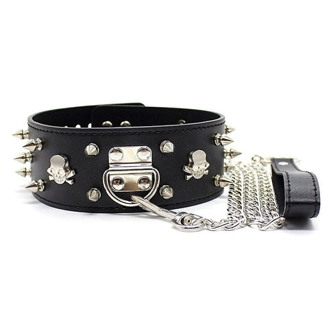 Flat Head Collar Lockable With Full Spikes by BDStyle - Anal Beads and Balls
