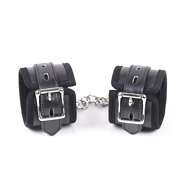 Buckler Faux Leather Cuffs With Chain by BDStyle - Cuffs and Restraints
