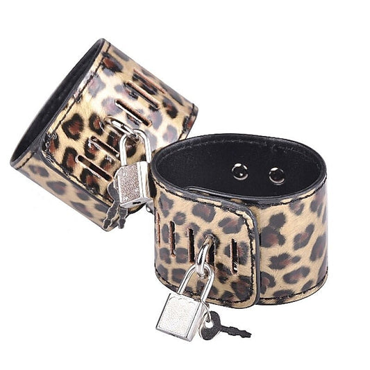 Wild Leopard Wrist and Ankle Cuffs with Hogtie by BDStyle - Cuffs And Restraints