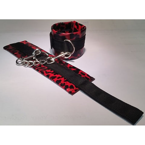 Red Leopard Cuffs and Collar with Leash by BDStyle - Collars and Leads