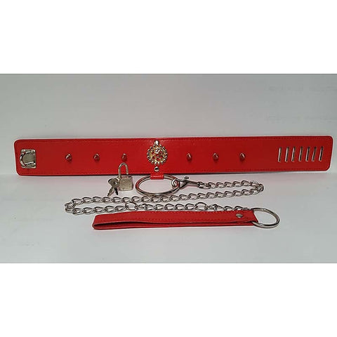 Red Medallion Spiked Collar & Leash by BDStyle - Collars and Leads