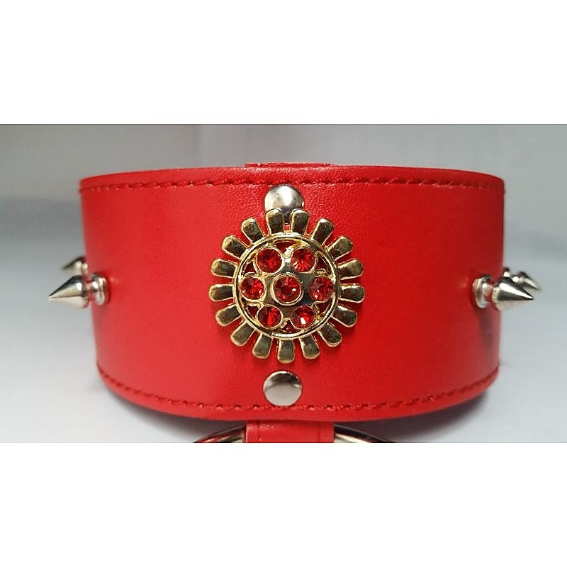 Red Medallion Spiked Collar & Leash by BDStyle - Collars and Leads