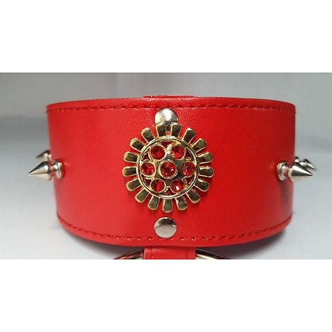 Red Medallion Spiked Collar & Leash by BDStyle - Collars and Leads