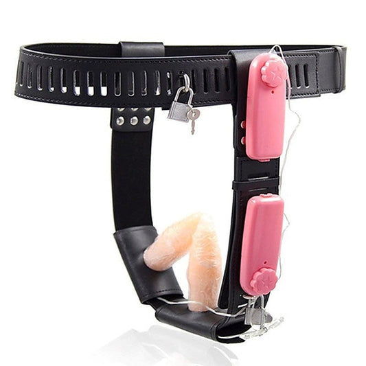 Female Chastity Belt With Double Vibration Plug by BDStyle - Male Chastity