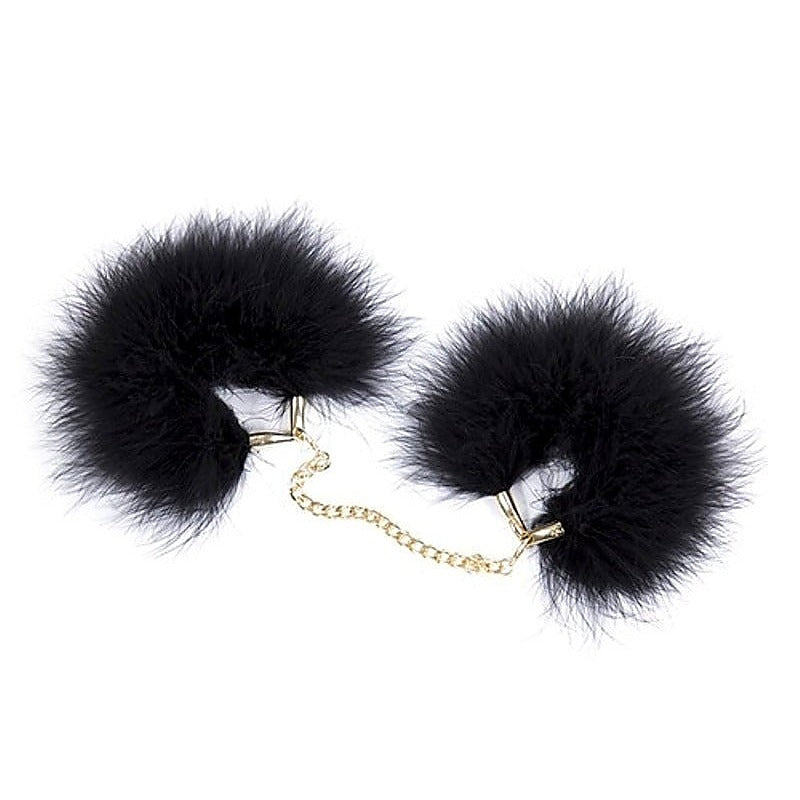 Premium Fur Cuffs with Golden Chain by BDStyle - Cuffs and Restraints