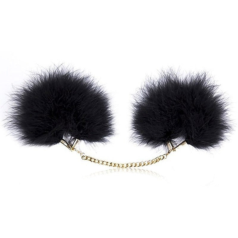 Premium Fur Cuffs with Golden Chain by BDStyle - Cuffs and Restraints