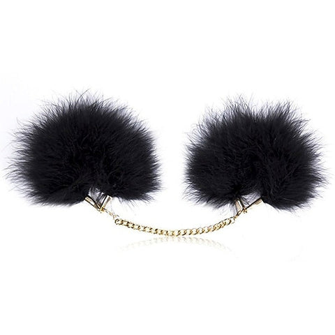 Premium Fur Cuffs with Golden Chain by BDStyle - Cuffs and Restraints