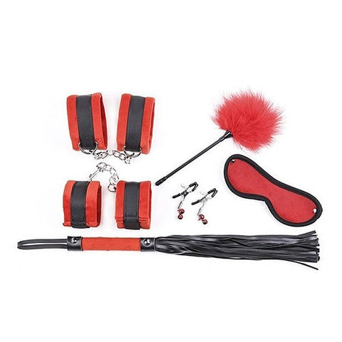 Black and Red Plushy 6 Piece Bondage Kit by BDStyle - Bondage Kits