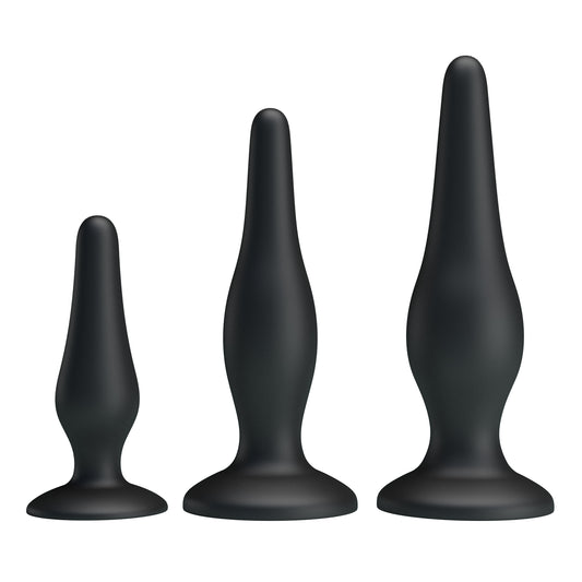 Pretty Love Beginners Mini Silicone Anal Plug Kit - Black - Butt Plugs