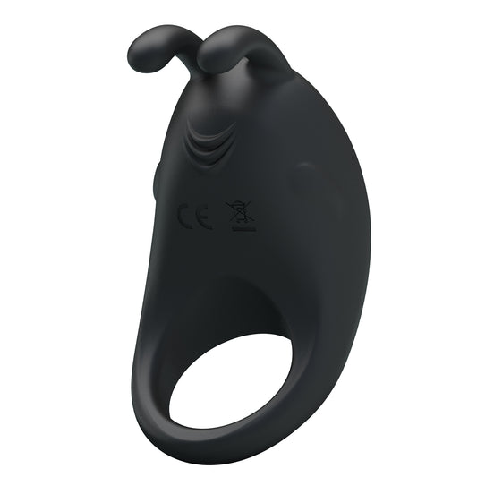 Pretty Love Rechargeable Rabbit Vibrator Cockring - Black - Vibrating Cock Rings