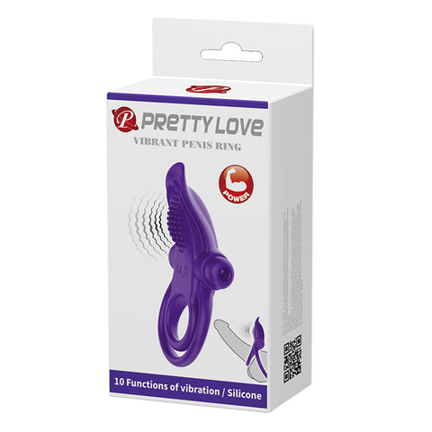 Baile Pretty Love 10 Functions Mens Vibrant Penis Ring with Rabbit Stimulator - Vibrating Cock Rings