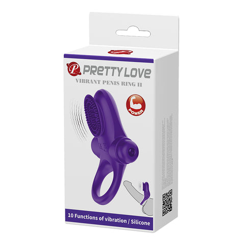 Baile Pretty Love 10 Functions Silicone Vibrant Penis Ring II Dual Stimulation - Vibrating Cock Rings