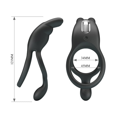 Pretty Love Rechargeable Seth Cock Ring Black - Vibrating Cock Rings