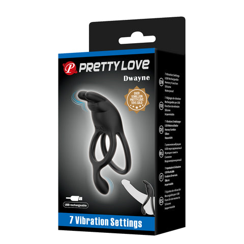 Pretty Love Rechargeable Seth Cock Ring Black - Vibrating Cock Rings