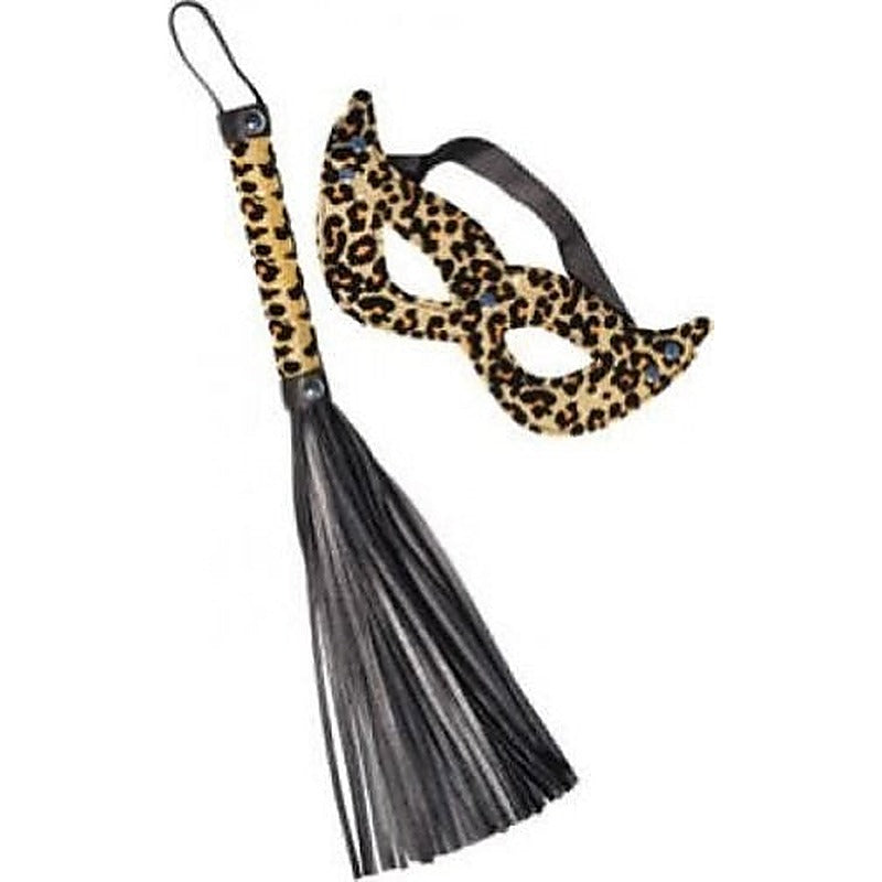 California Exotics 24 Karat Leopard Eye Mask and Whip Sensory Play - Masks And Blindfolds