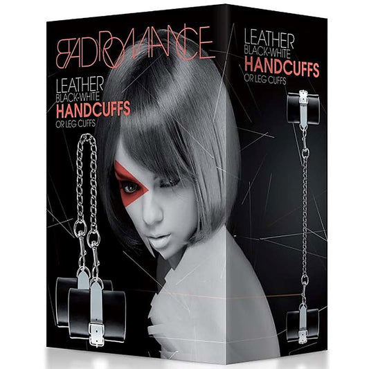 Bad Romance Leather Black & White Hand or Leg Cuffs - Cuffs and Restraints
