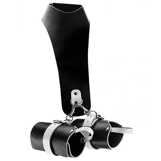 Bad Romance Leather Neck & Wrist Restraint by Shots Toys - Cuffs and Restraints