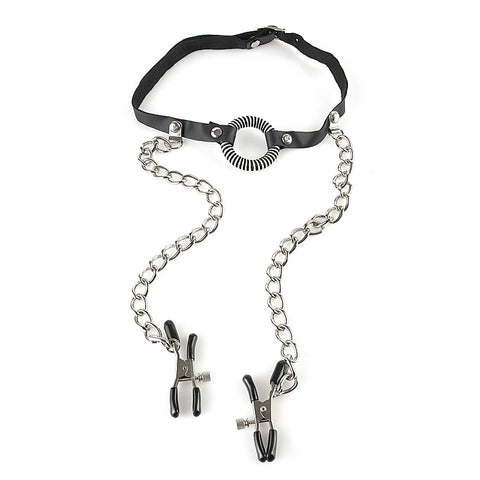 Fetish Fantasy O-Ring BDSM Gag With Nipple Clamps - Bondage Gags and Bits