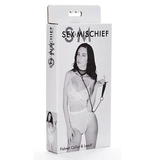 Fetish-Inspired Fishnet Collar and Leash Set by Sportsheets - Collars and Leads