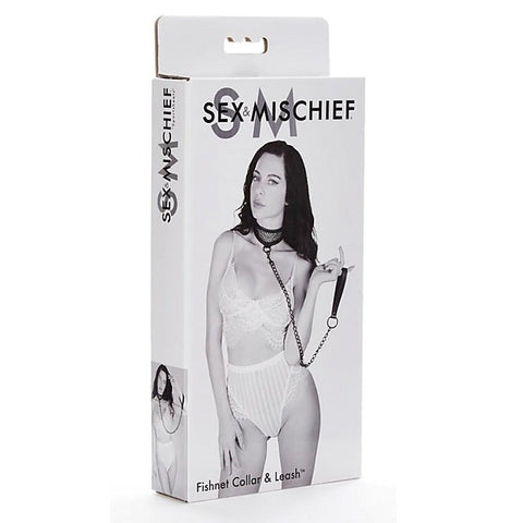 Fetish-Inspired Fishnet Collar and Leash Set by Sportsheets - Collars and Leads
