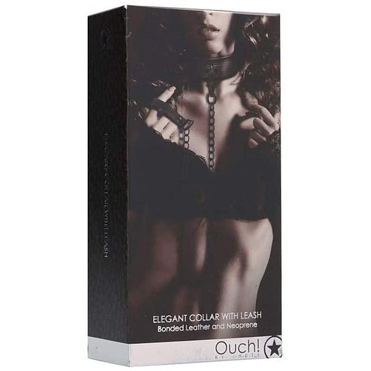 Ouch! Elegant BDSM Play Collar with Leash by Shots Toys - Collars and Leads