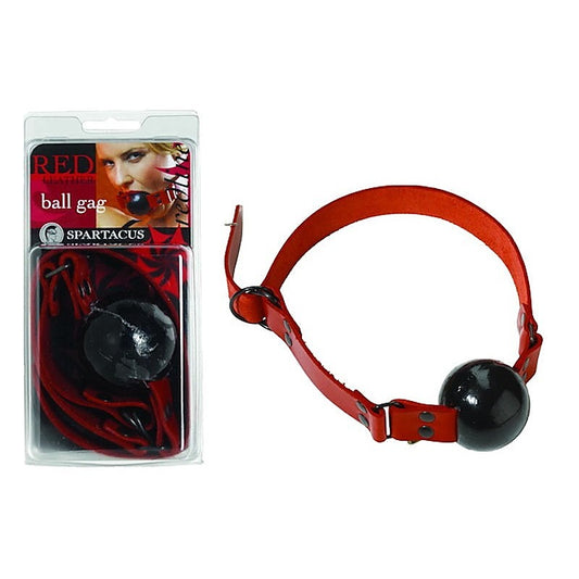 Red Rubber Ball Gag with D Ring Closure by Spartacus - Bondage Gags and Bits