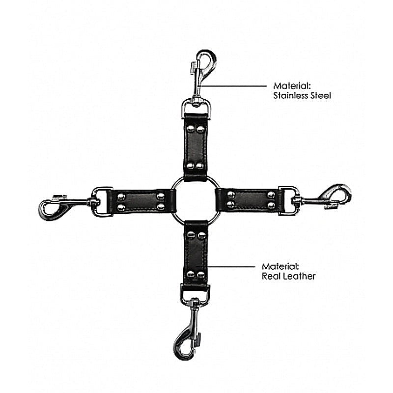 Premium Pain 4-Way Leather Hogtie by Shots Toys - Cuffs And Restraints