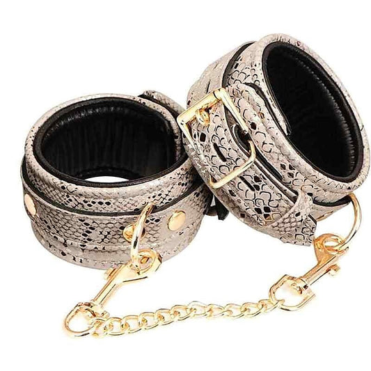 White Snake Print Microfiber Wrist Restraints by Spartacus - Cuffs and Restraints
