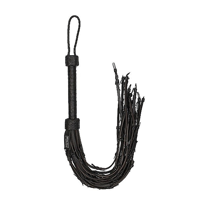 Pain Saddle Leather with Barbed Wire Flogger by Shots Toys - Whips And Crops