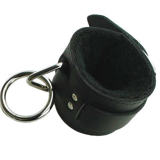 Leather Wrist Restraint with Black Faux Fur by Spartacus - Cuffs and Restraints