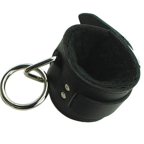 Leather Wrist Restraint with Black Faux Fur by Spartacus - Cuffs and Restraints