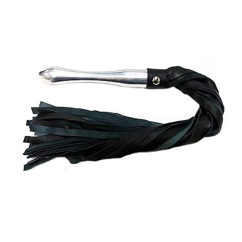 Black Leather Flogger with Aluminium Handle by Rouge Royalty - Whips And Crops