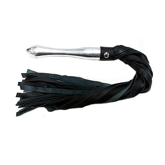 Black Leather Flogger with Aluminium Handle by Rouge Royalty - Whips And Crops