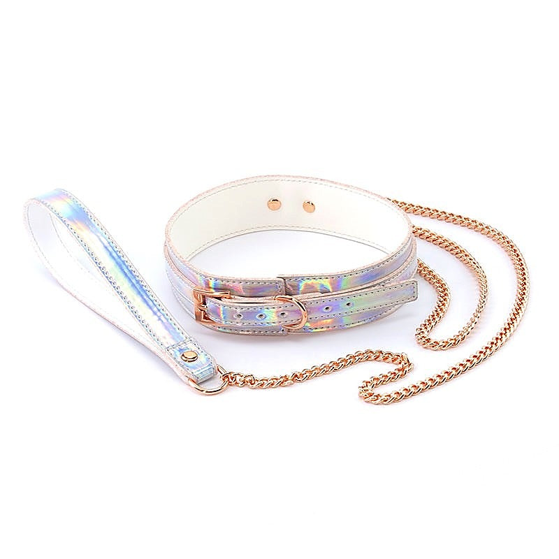 Cosmo's Vibrant Bondage Bliss Rainbow Collar & Leash Set - Collars and Leads