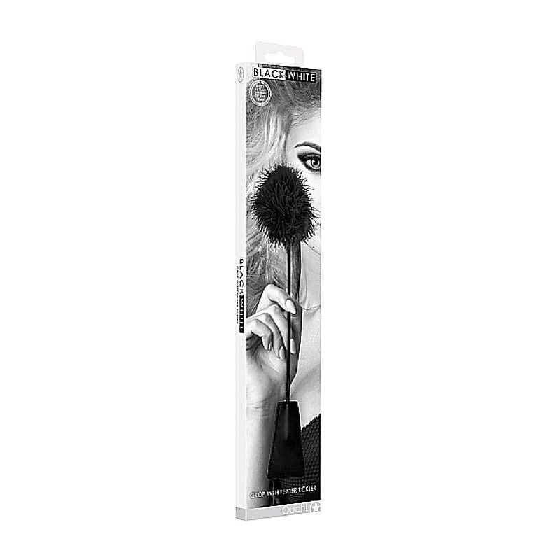 Black and White Crop with Feather Tickler by Shots Toys - Whips And Crops