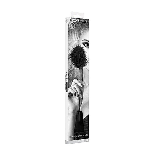 Black and White Crop with Feather Tickler by Shots Toys - Whips And Crops