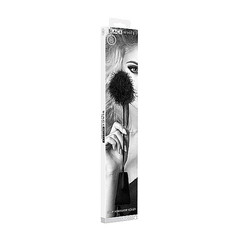 Black and White Crop with Feather Tickler by Shots Toys - Whips And Crops
