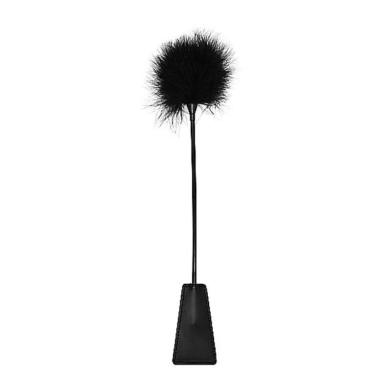 Black and White Crop with Feather Tickler by Shots Toys - Whips And Crops